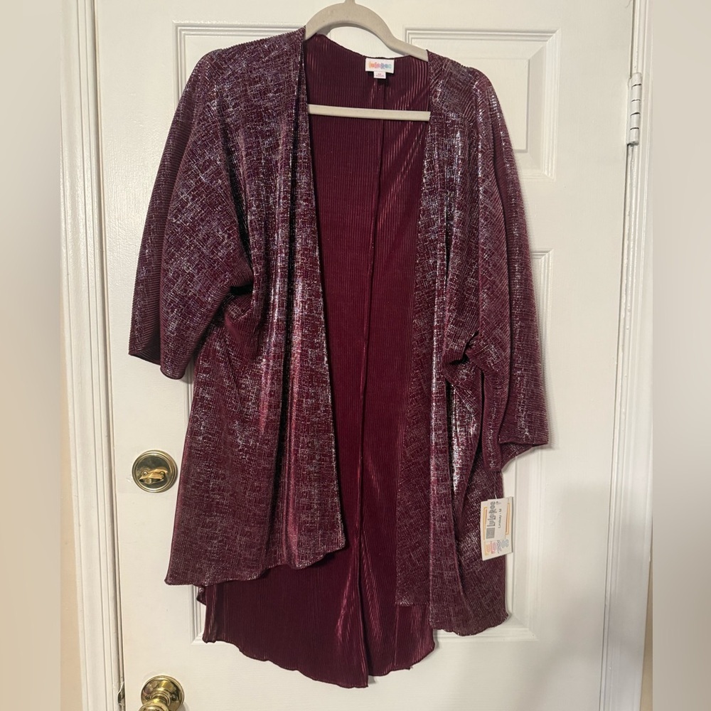LuLaRoe Velvet Open Front Cardigan in Burgundy